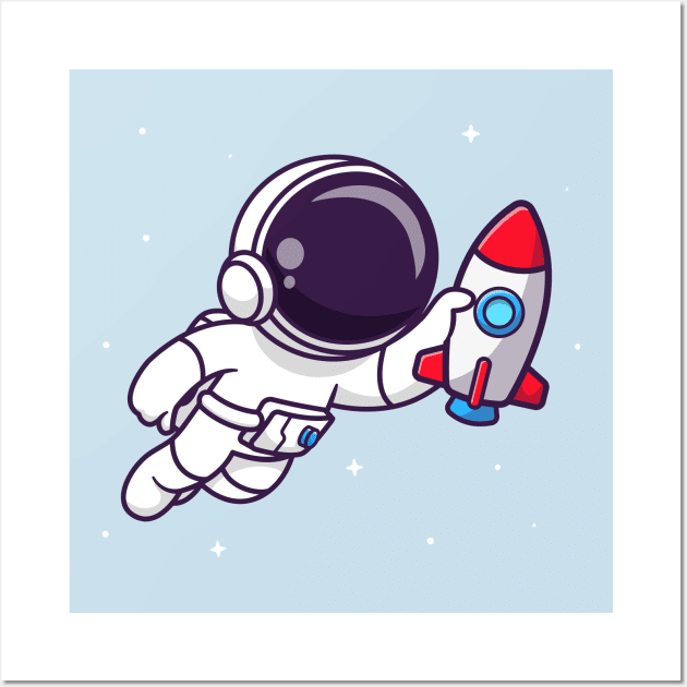 Cute Astronaut Floating With Rocket Toy Cartoon Wall Art by Catalyst Labs